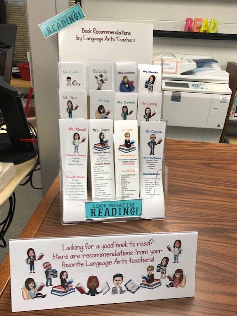 Picture of Emoji Bookmarks of LA Teacher Book Recommendations located on the Circulation Desk