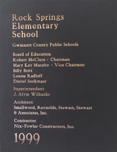 Rock springs elementary school plaque 