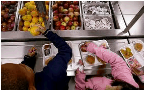 Overhead view of lunch room trays 