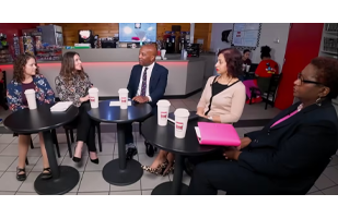  School Social Workers join Dr. Watts for a discussion.
