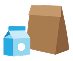 Carton of milk and brown bag lunch