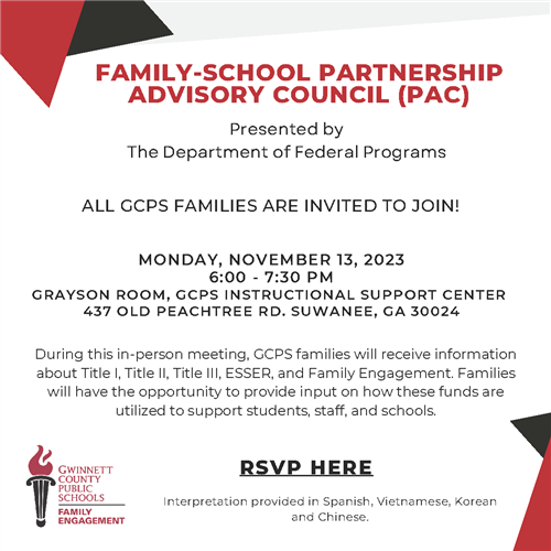 Family-School Partnership Advisory Council meeting Monday, November 13, 2023