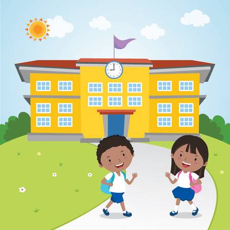 Drawing of kids walking to school. Drawing of kids walking to school.