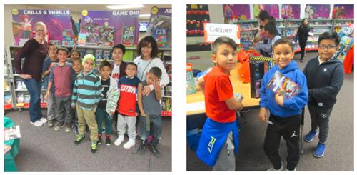 students and staff shopping at book fair 